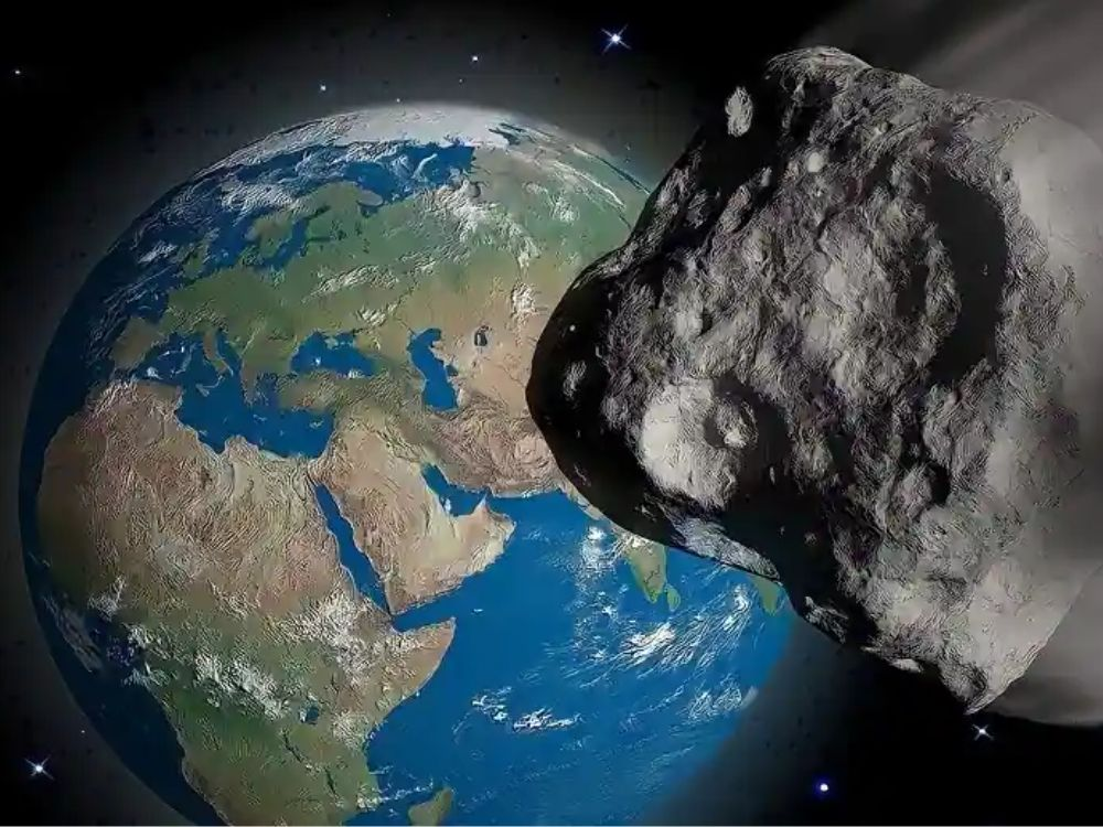 Comet SWAN25B hitting the earth illustration.