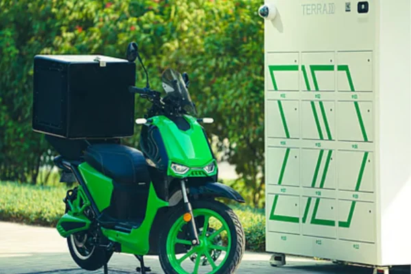1. “Dubai electric bike battery swapping station with delivery fleet”