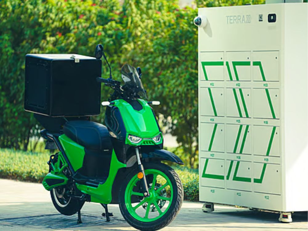 1. “Dubai electric bike battery swapping station with delivery fleet”