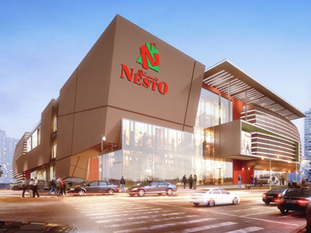 "Exterior Illustration view of one of the upcoming Nesto stores UAE."