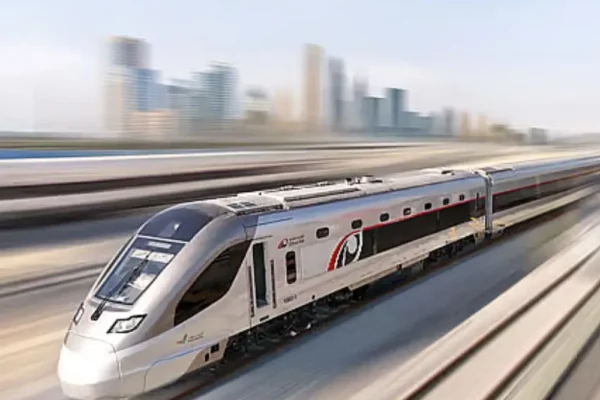 image showing eitihad train as UAE Oman Train Service Announced.