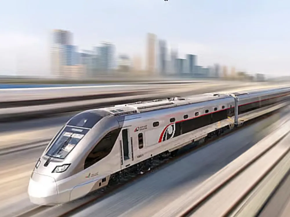 image showing eitihad train as UAE Oman Train Service Announced.