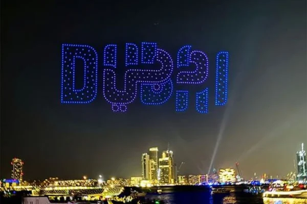 “Dubai drone show lighting up the sky over Bluewaters Island and JBR”
