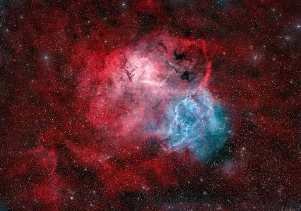2. Close-up Lion Nebula image captured by UAE observatory showing red and blue gas clouds.