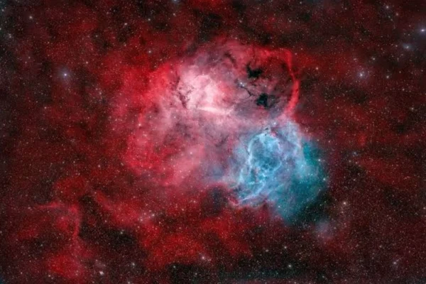 2. Close-up Lion Nebula image captured by UAE observatory showing red and blue gas clouds.
