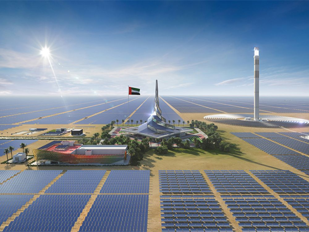 Illustration showing giant solar plant UAE.