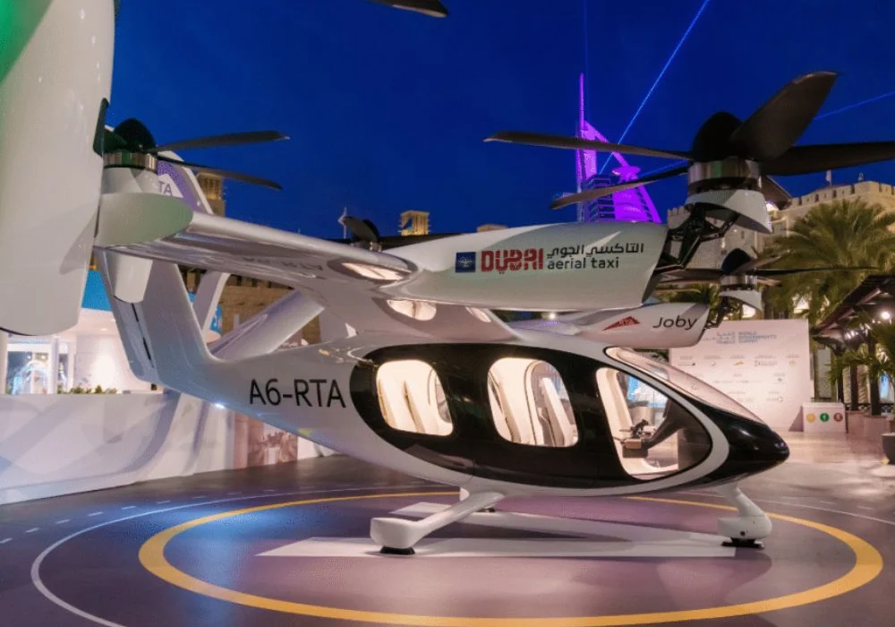 Dubai first air taxi flight 2025 test aircraft takes off during inaugural demo.