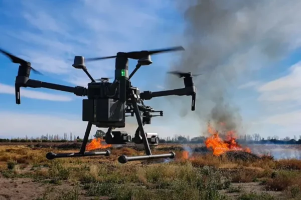 Dubai fire investigation drones with thermal camera surveying a fire scene from above.