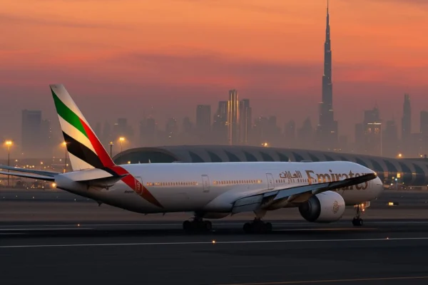 Emirates aircraft preparing for the Emirates daily flight to the capital city.