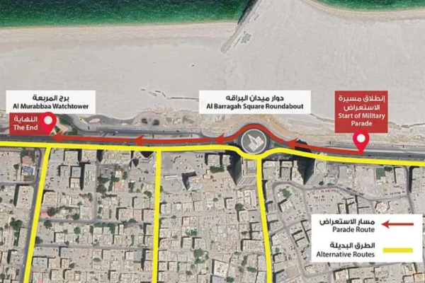 Routes of National Day parades on Friday, November 28, as part of the UAE’s 54th National Day celebrations.